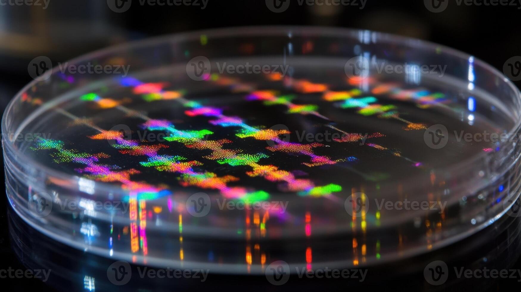 Vibrant light patterns on petri dish surface photo