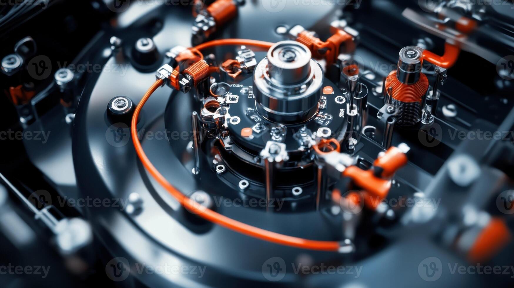 Intricate machinery with vibrant wiring and components photo
