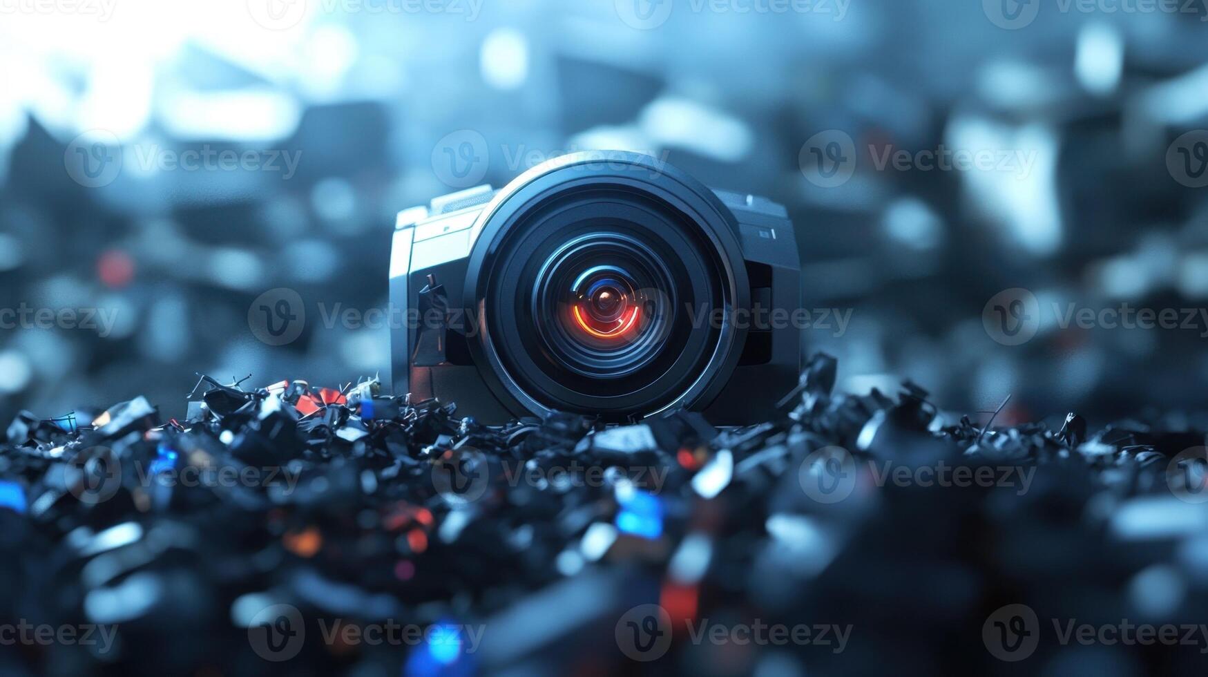 Advanced camera lens amidst technological chaos photo