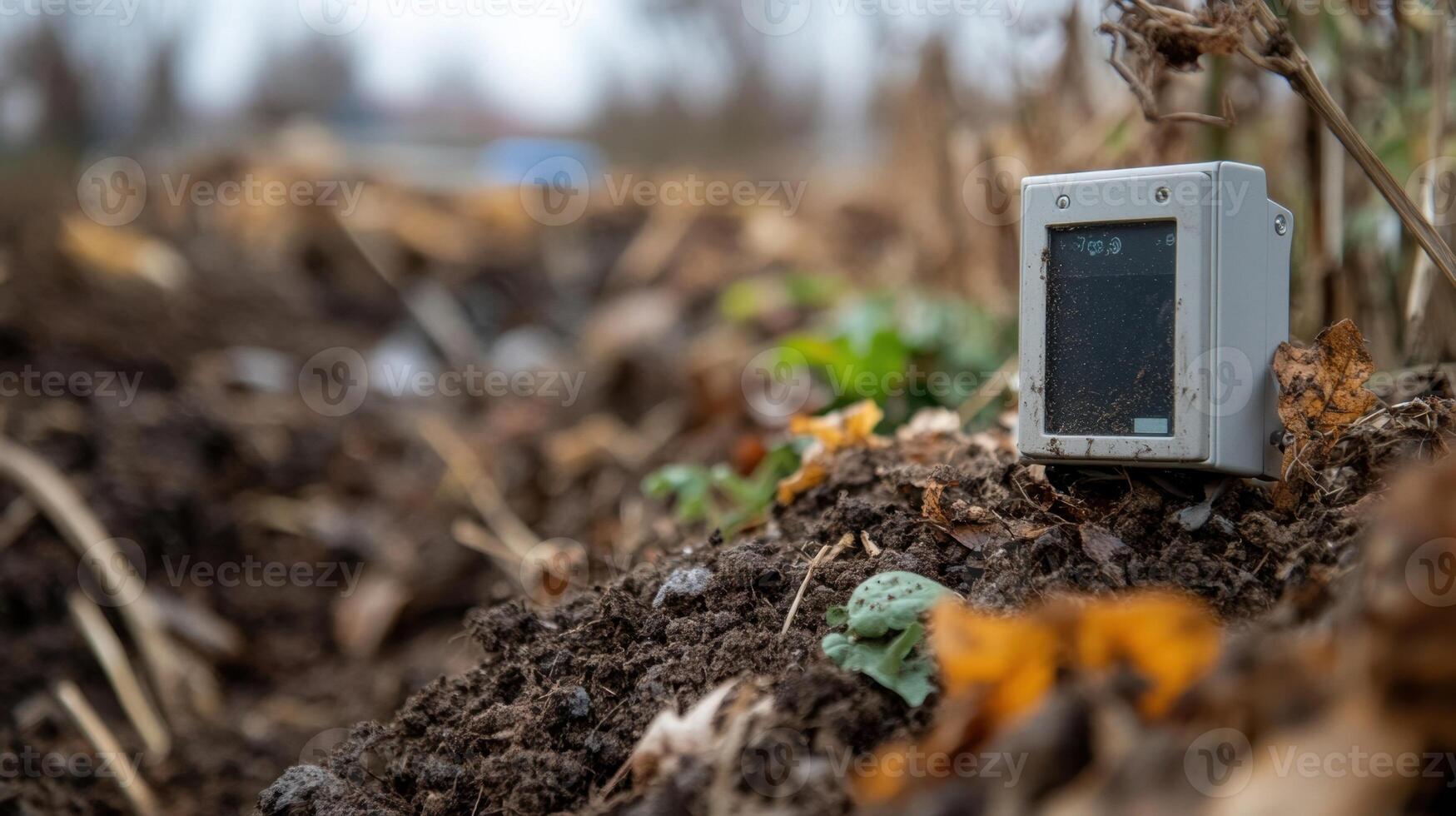 Soil moisture sensor monitoring agricultural field photo