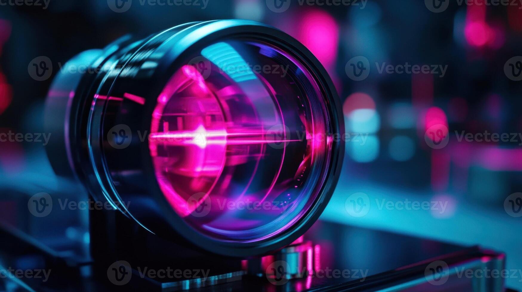 Futuristic optical lens with neon light effects photo
