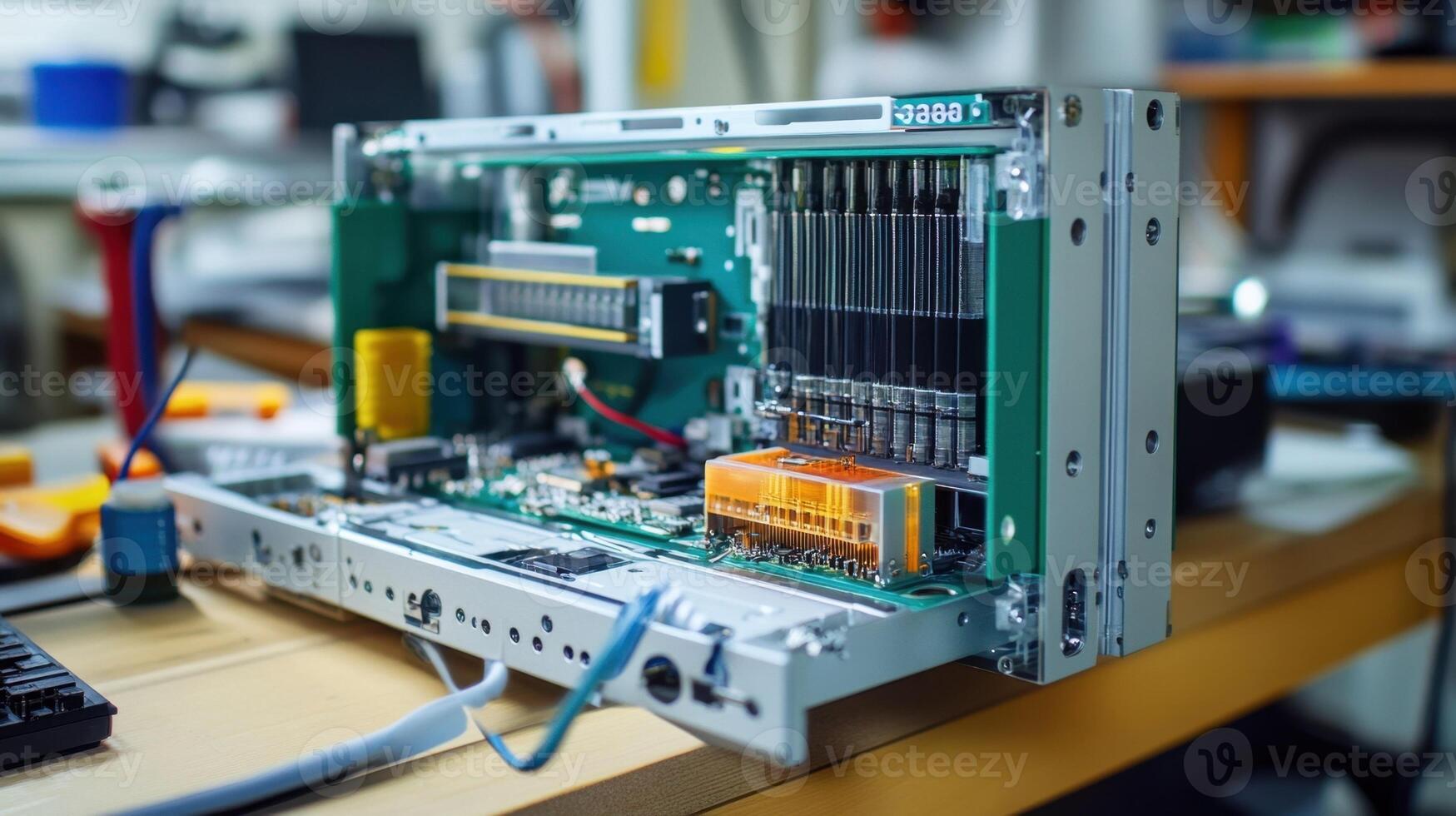 Electronic device undergoing maintenance and repair in laboratory setting photo