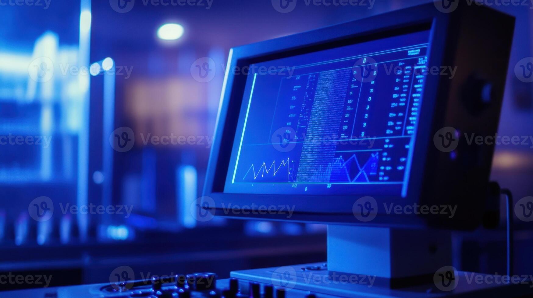 Analyzing data on high tech laboratory screen photo