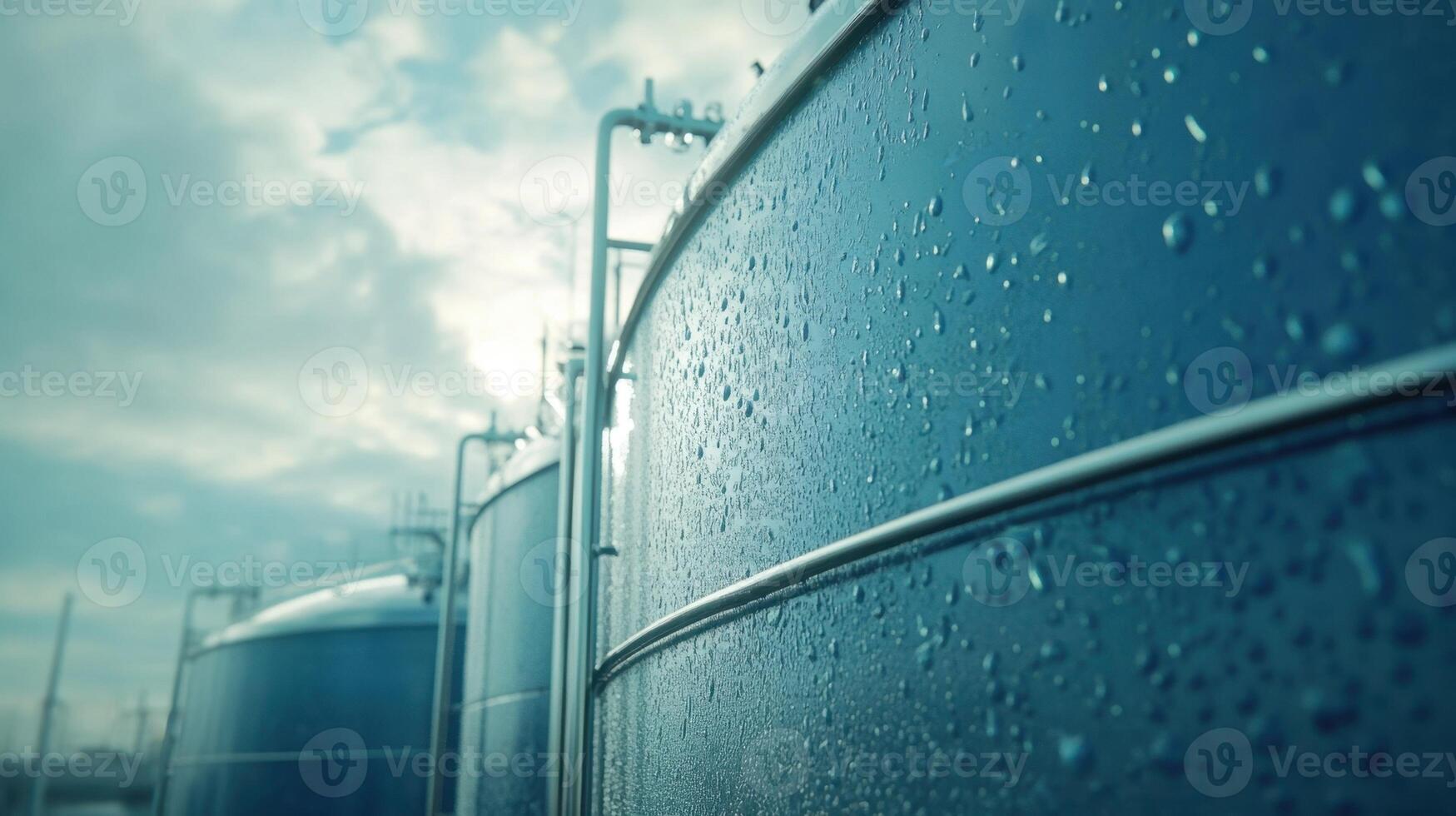 Industrial tanks with water droplets in morning light photo
