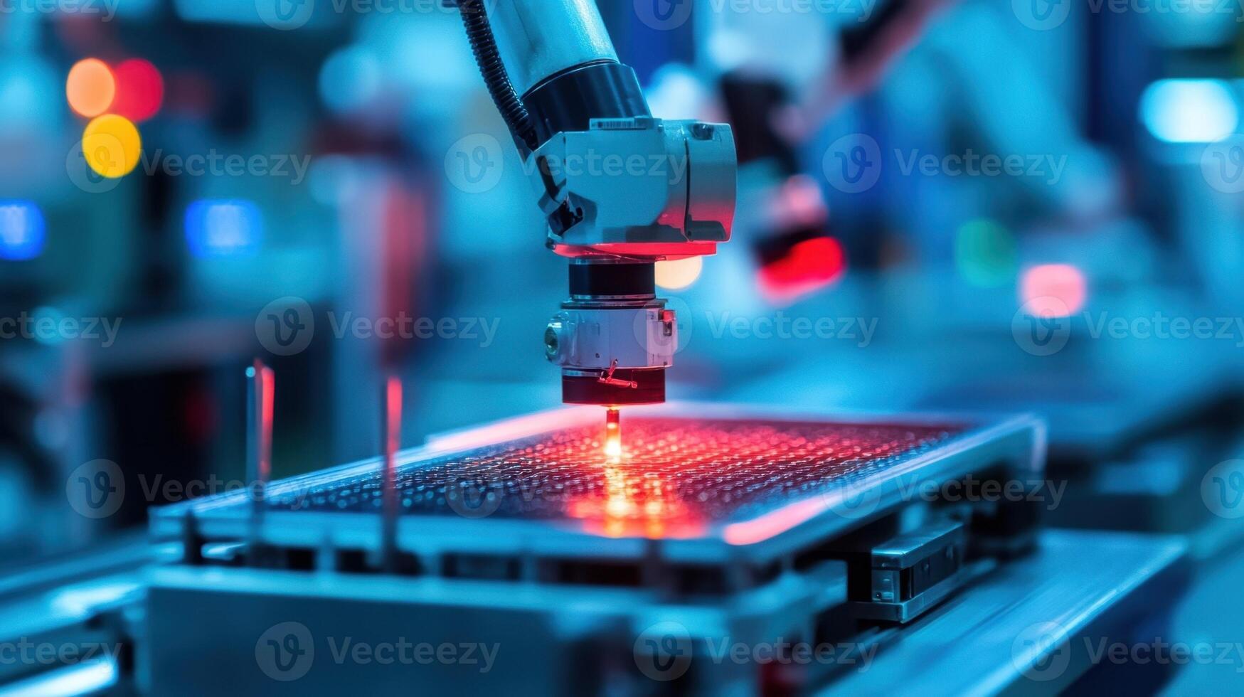 Robotic arm performing precision laser work in factory photo
