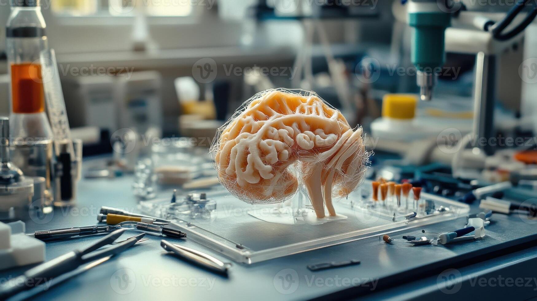 Intricate brain model in scientific laboratory setting photo