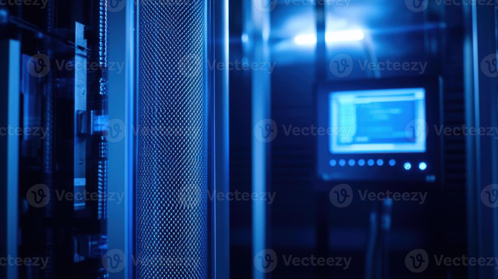 Illuminated server room with digital display photo