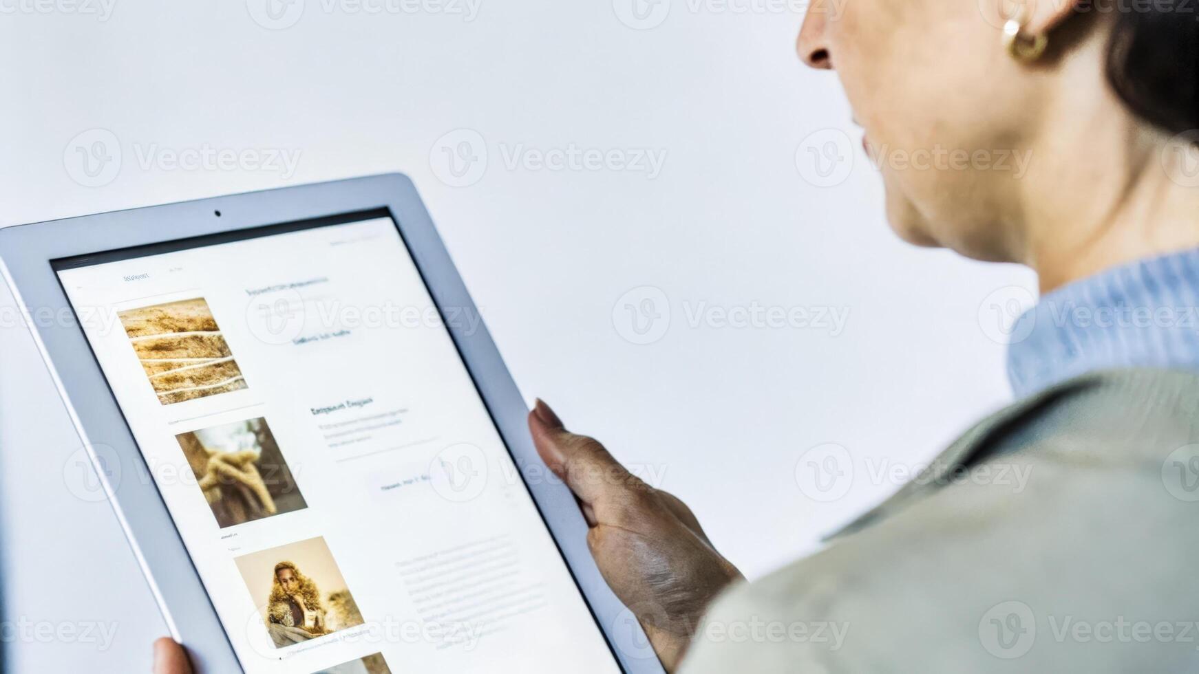 A focused expression on a persons face as they interact with an augmented reality interface showcasing information and educational content tailored to individual learning needs.. photo