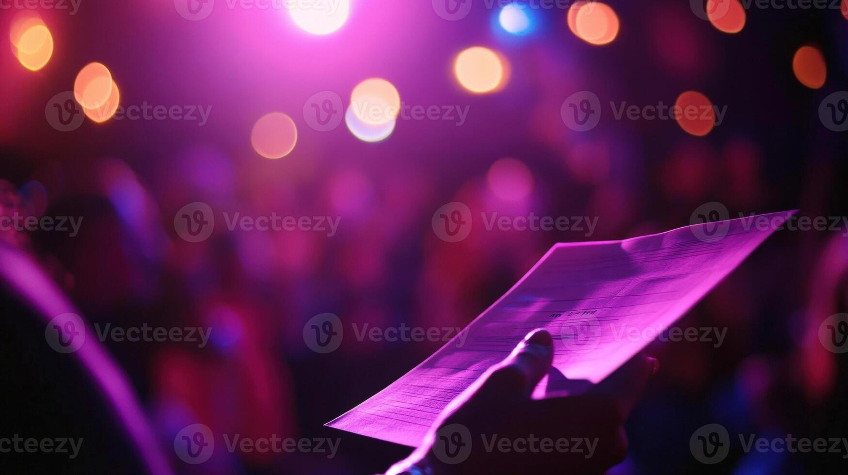 Film director reading script during movie shooting on set with crew and actors photo