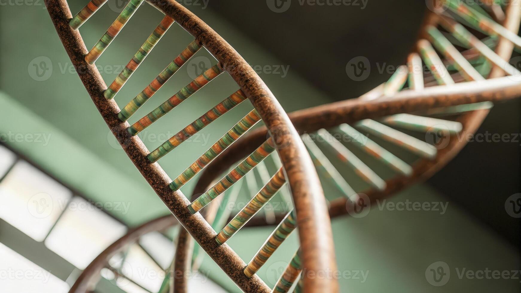 An artistic composition of a DNA double helix morphing into digital pixels capturing the transformation from genetic structure to coded information symbolizing the exploration of. photo