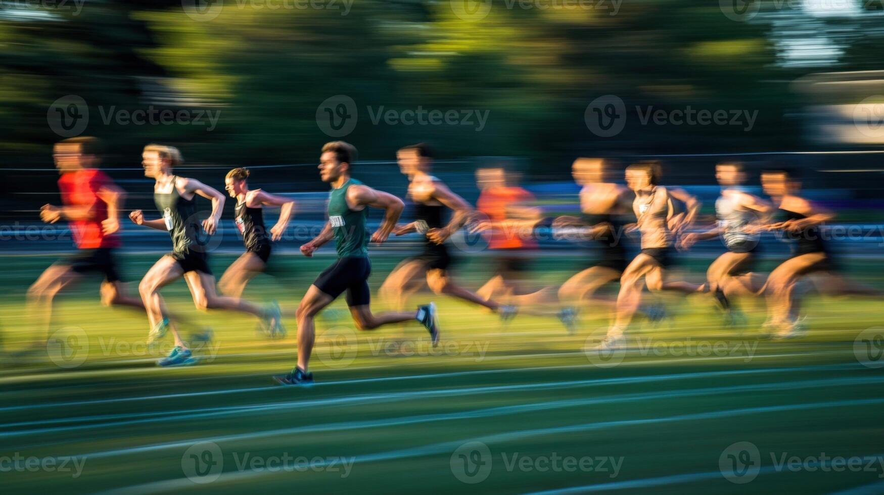 Runners competing in a blurred motion race photo