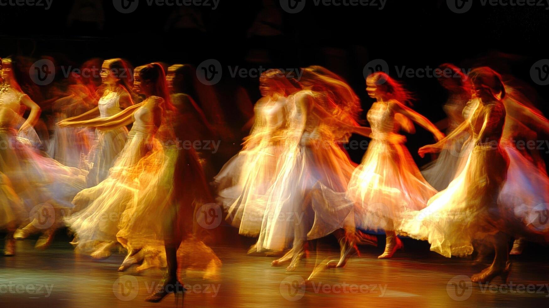 Ballet dancers performing on stage with motion blur effect photo