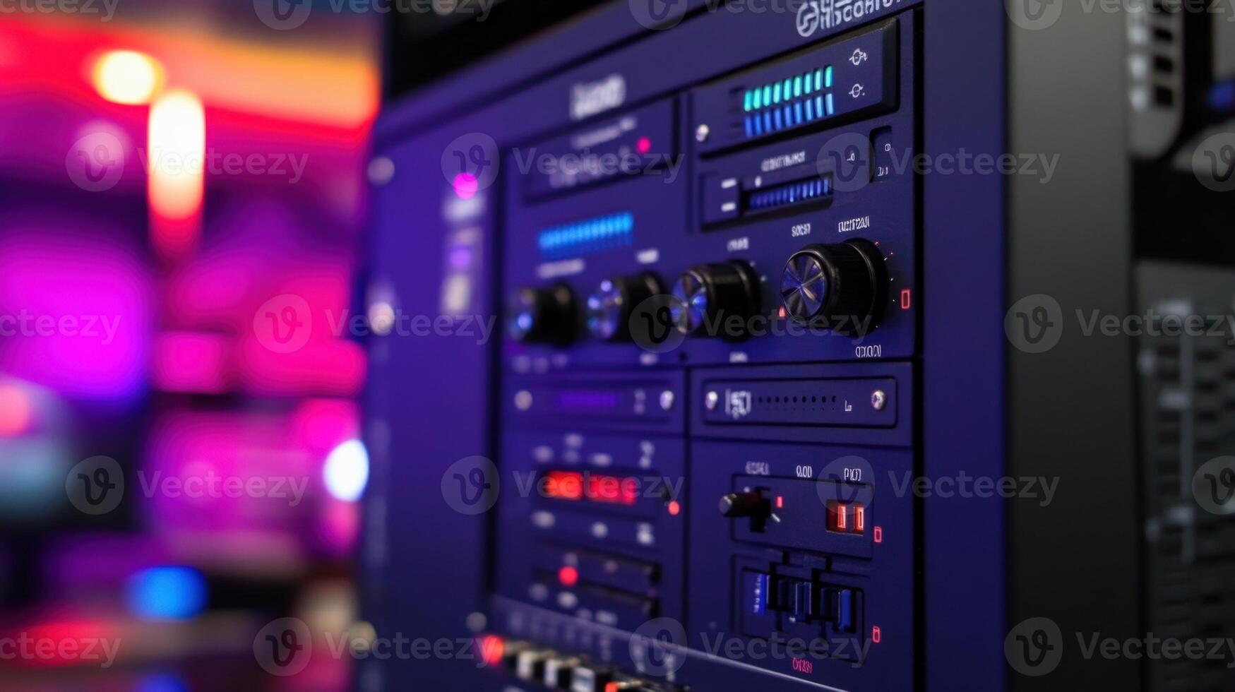A closeup view captures the connection ports and control buttons of a high dynamic range monitor. Behind it multiple color calibration tools and reference charts are neatly arrange photo