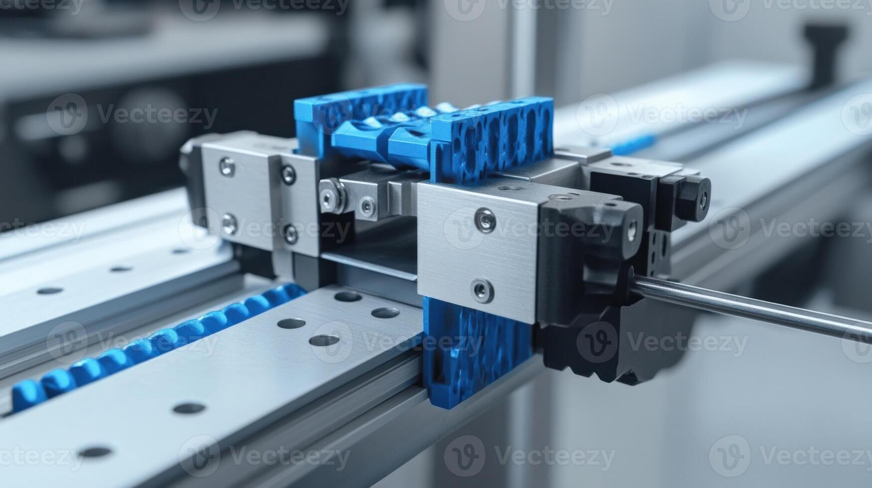 Industrial robot arm gripping metal rod in factory automation process photo