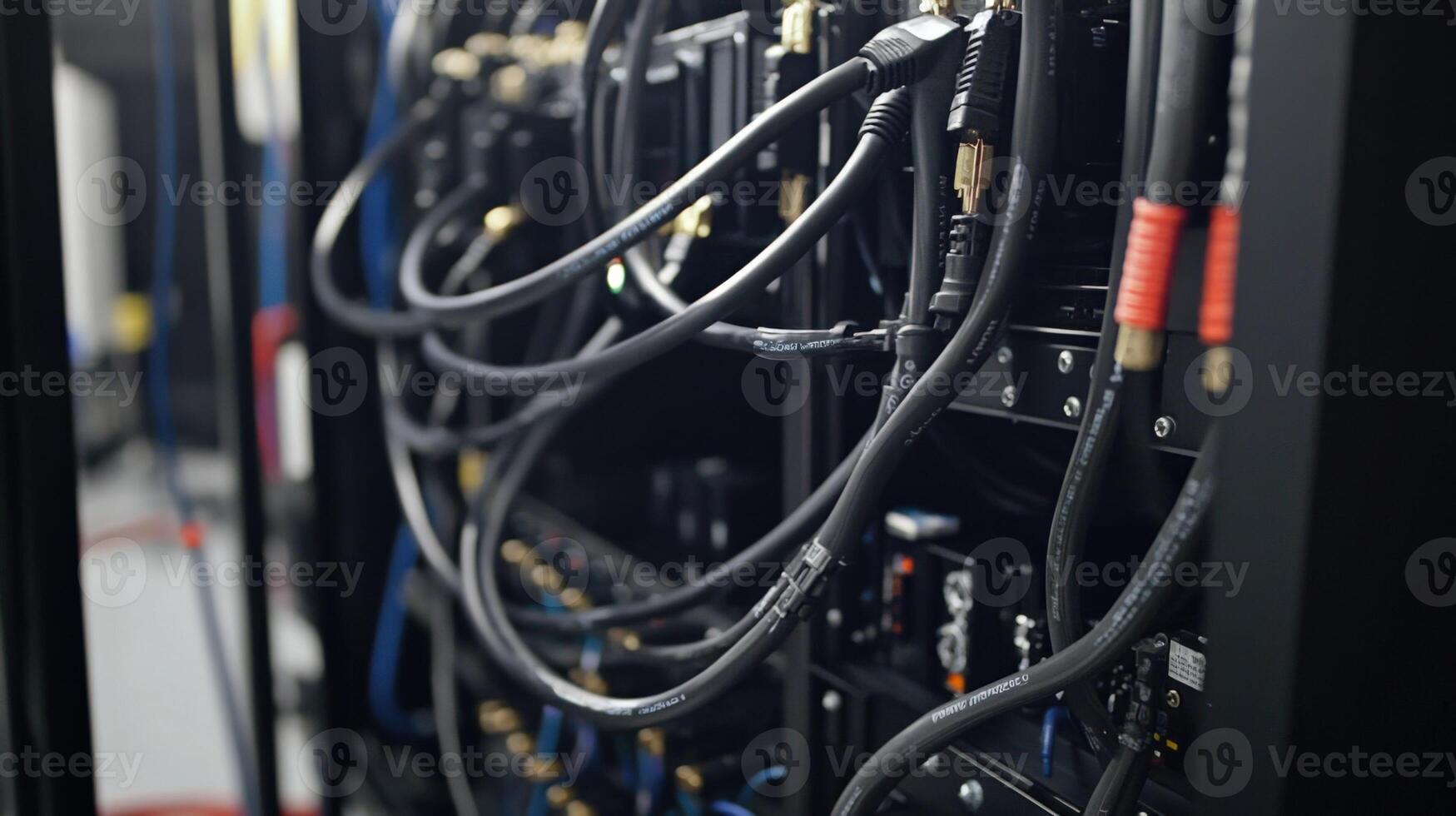 A side view of a camera setup with fiberoptic cables radiating from multiple angles demonstrating the flexible routing of the cables through protective tubing and clamps ensuring photo