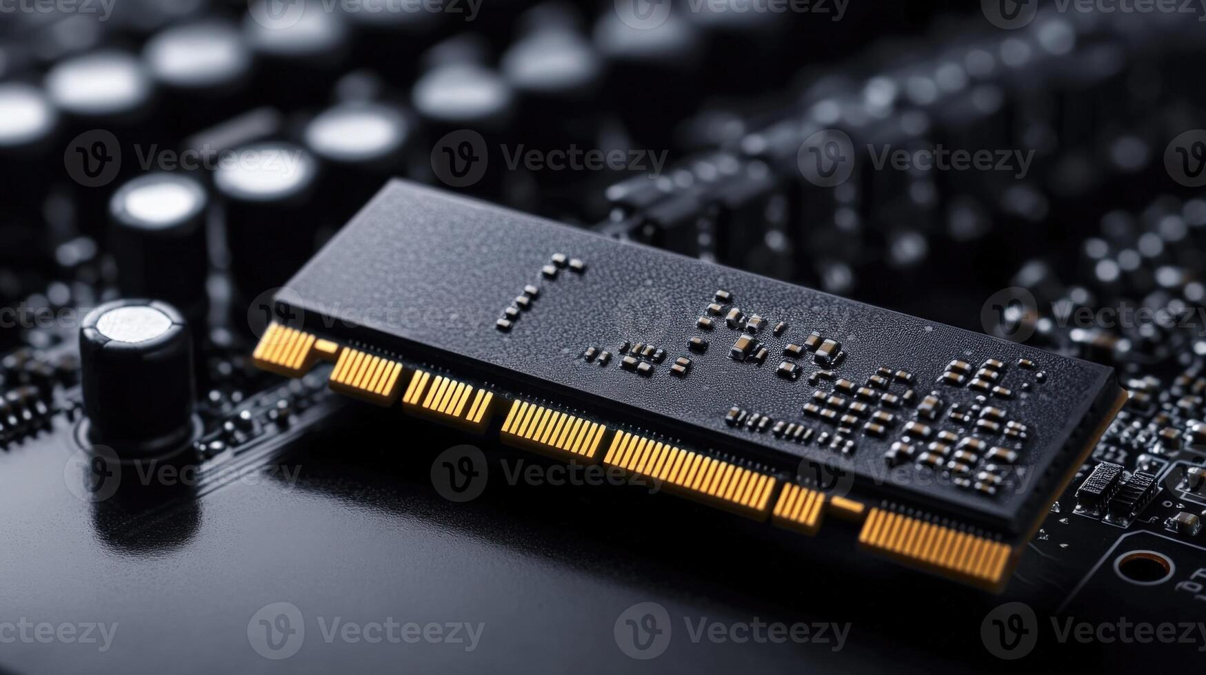 Close up of solid state drive module on motherboard photo