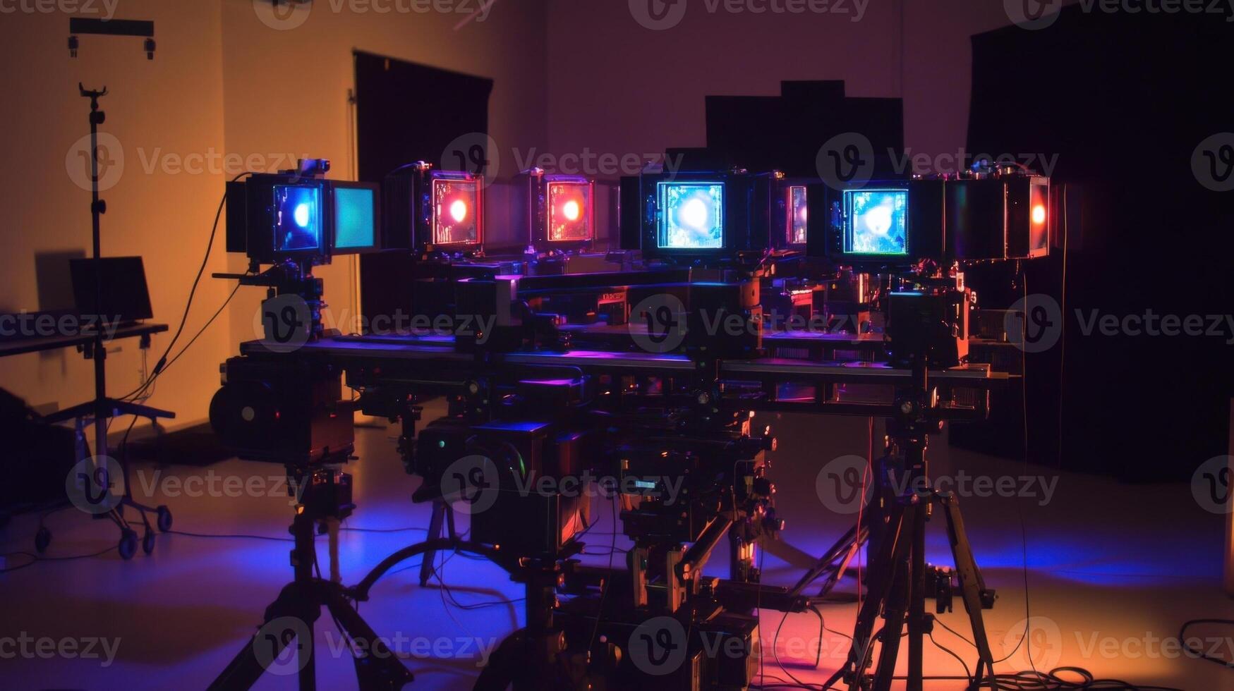 Multiple cameras recording volumetric capture in a studio photo