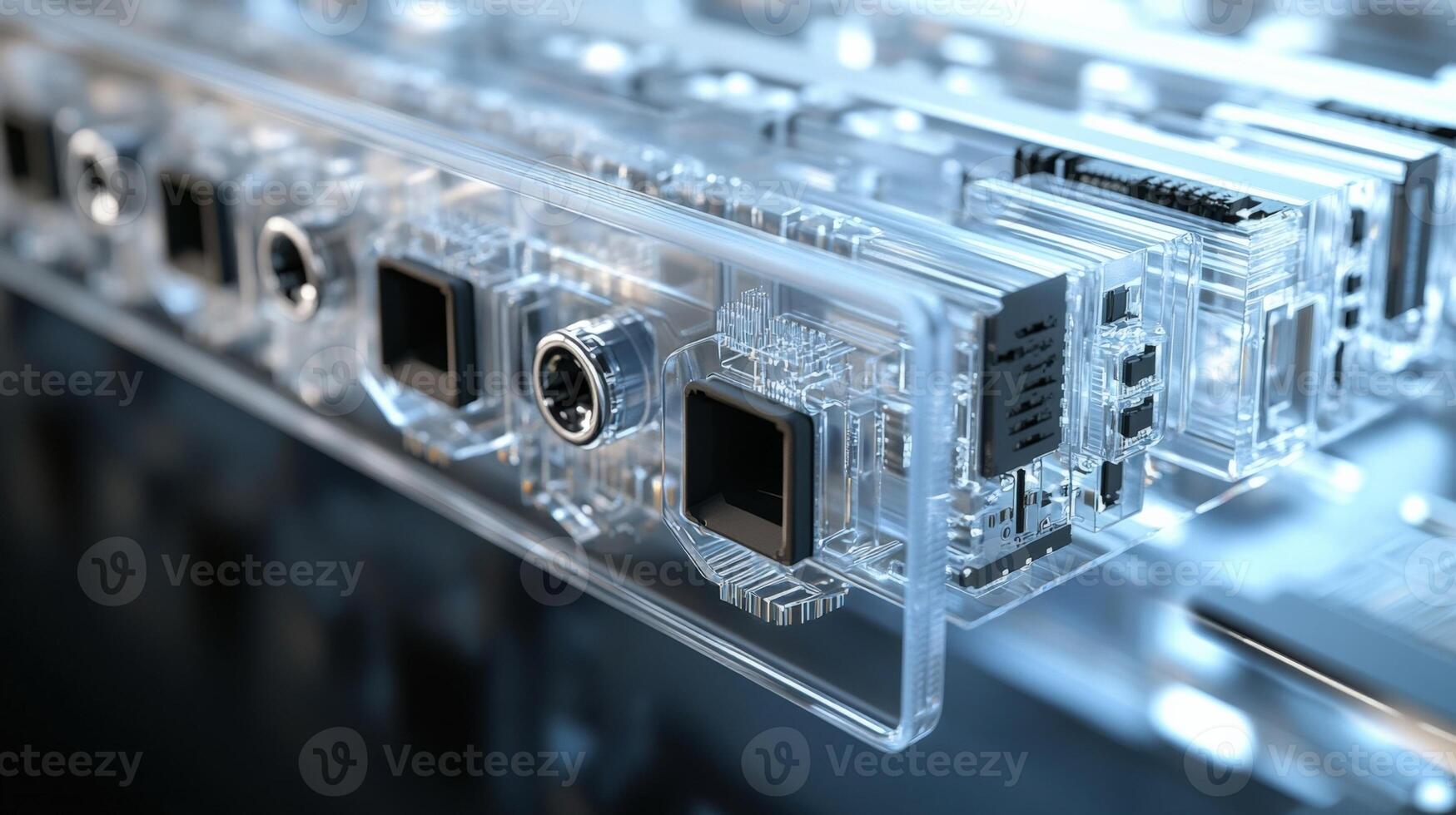 Futuristic transparent electronic circuit board showing advanced technology photo