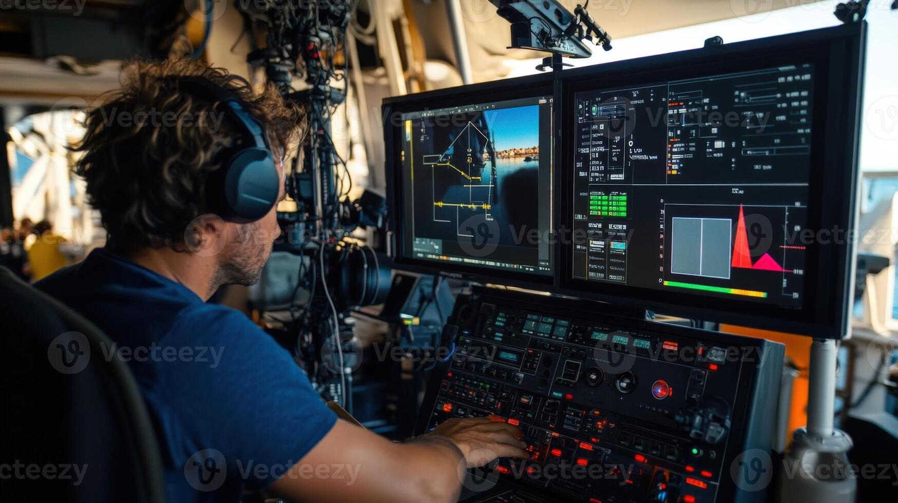 A multiscreen setup showcasing sidebyside comparisons of color balance metrics and realtime scopes highlighting live adjustments for white balance and color grading on a vibrant fil photo