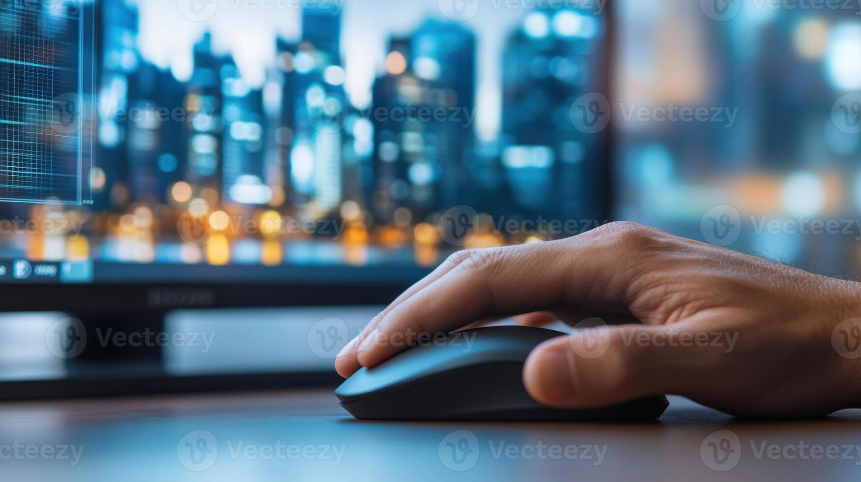 Hand using computer mouse in modern filmmaking environment photo