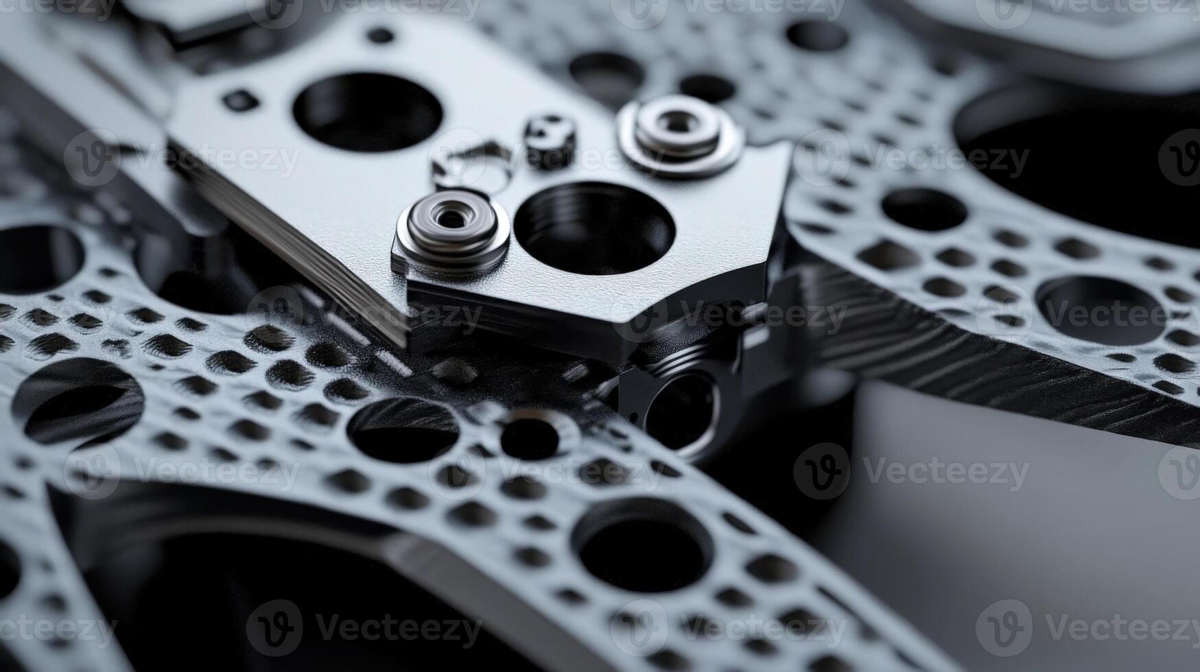 Metallic detail of a futuristic and complex mechanism revealing precision engineering photo