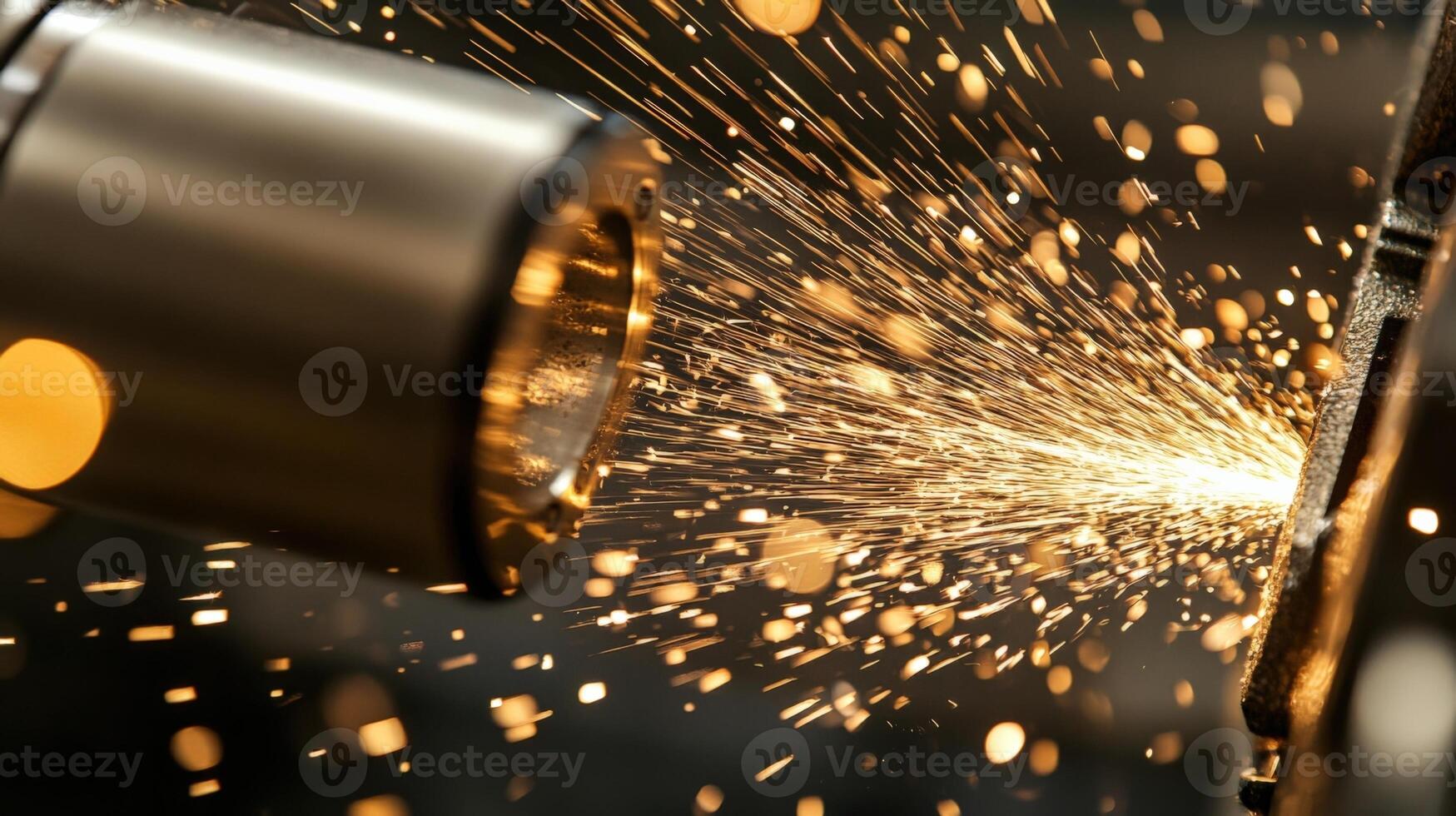 Industrial grinder creating sparks during metal processing in workshop photo