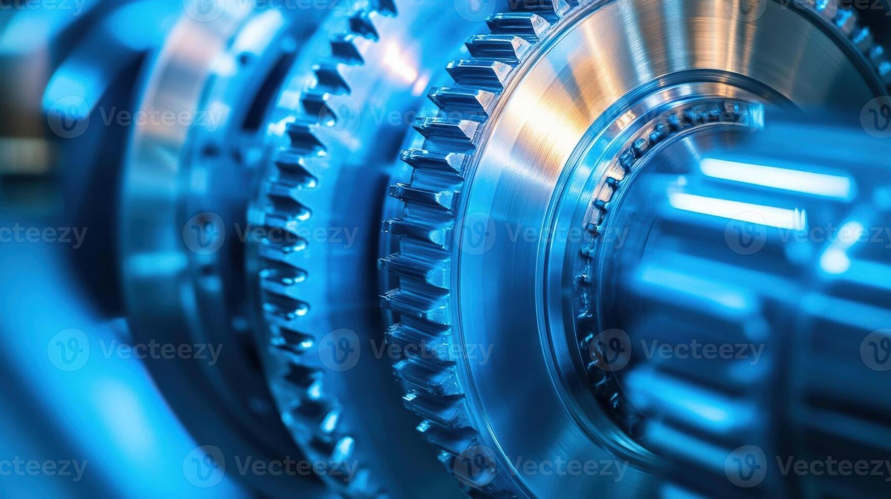 Gears rotating smoothly in complex machinery close up photo