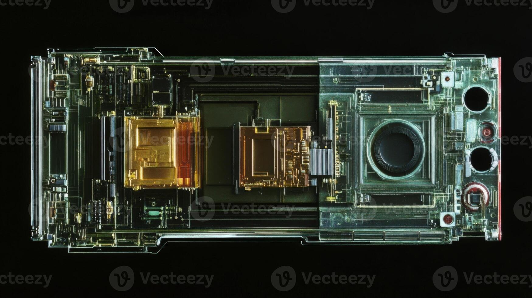 An image displaying a detailed crosssection of a camera sensor revealing the microchip structures and lightsensitive cells responsible for converting light into highresolution digita photo