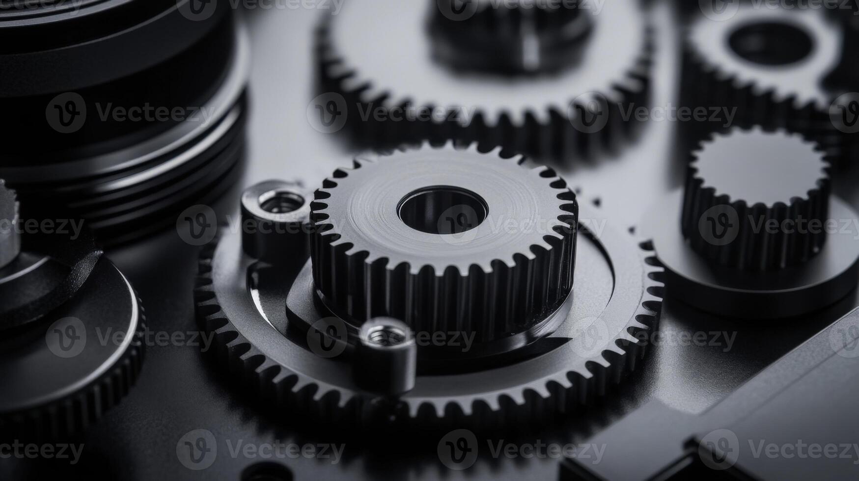Interlocking gears rotating smoothly in complex mechanism photo