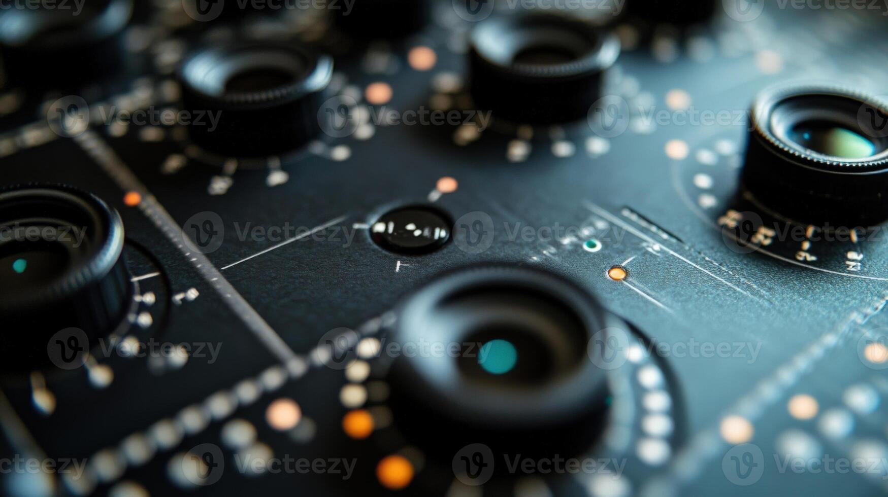 A closeup view of an adjustable lens alignment chart displaying a variety of highcontrast patterns and markings designed to help photographers ensure their lens optics are perfectl photo