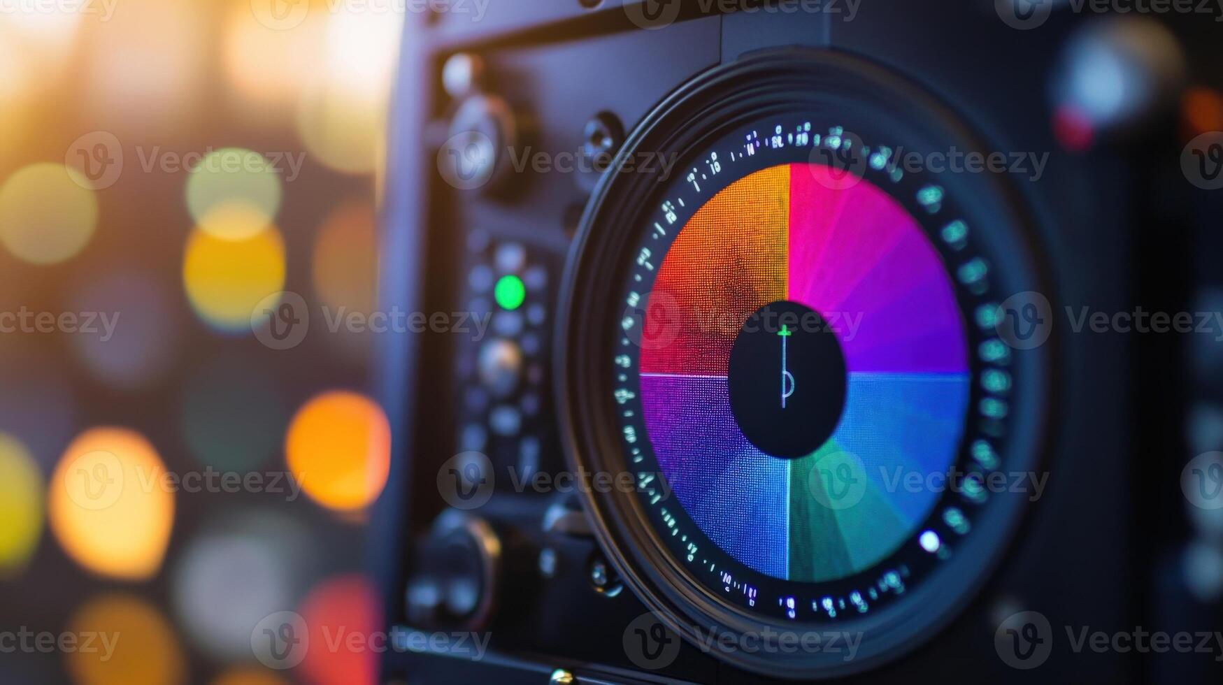 Professional camera showing vectorscope measuring chroma and phase of signal during filming photo