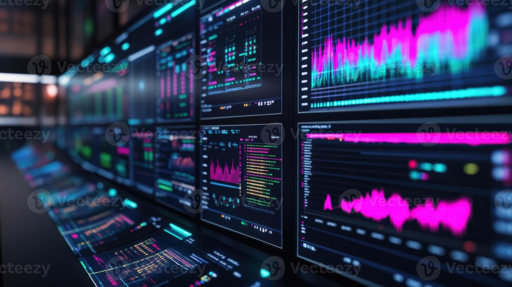 A focused shot of a control interface adorned with an array of screens where one monitor showcases a live stream while adjacent screens exhibit synchronized waveforms and histogra photo