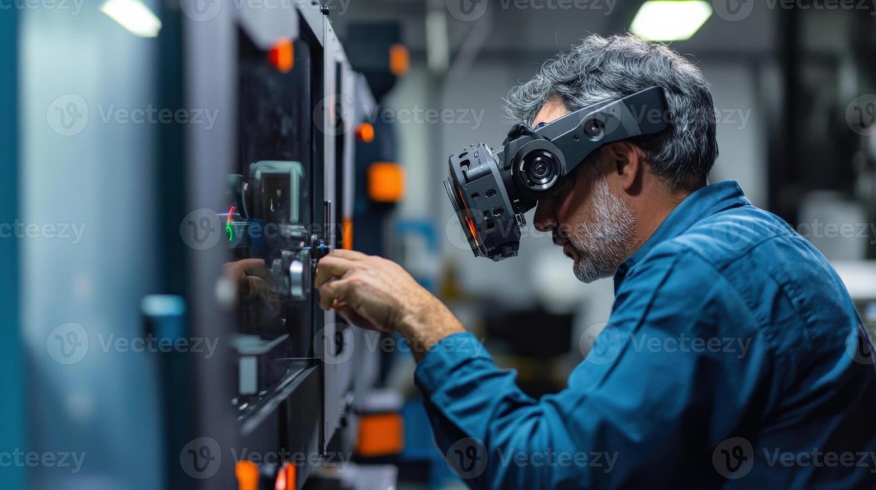 A side view of an operator adjusting the s and levers on a handheld gimbal demonstrating the user interface and manual controls with a focus on the tactile interaction for finetunin photo