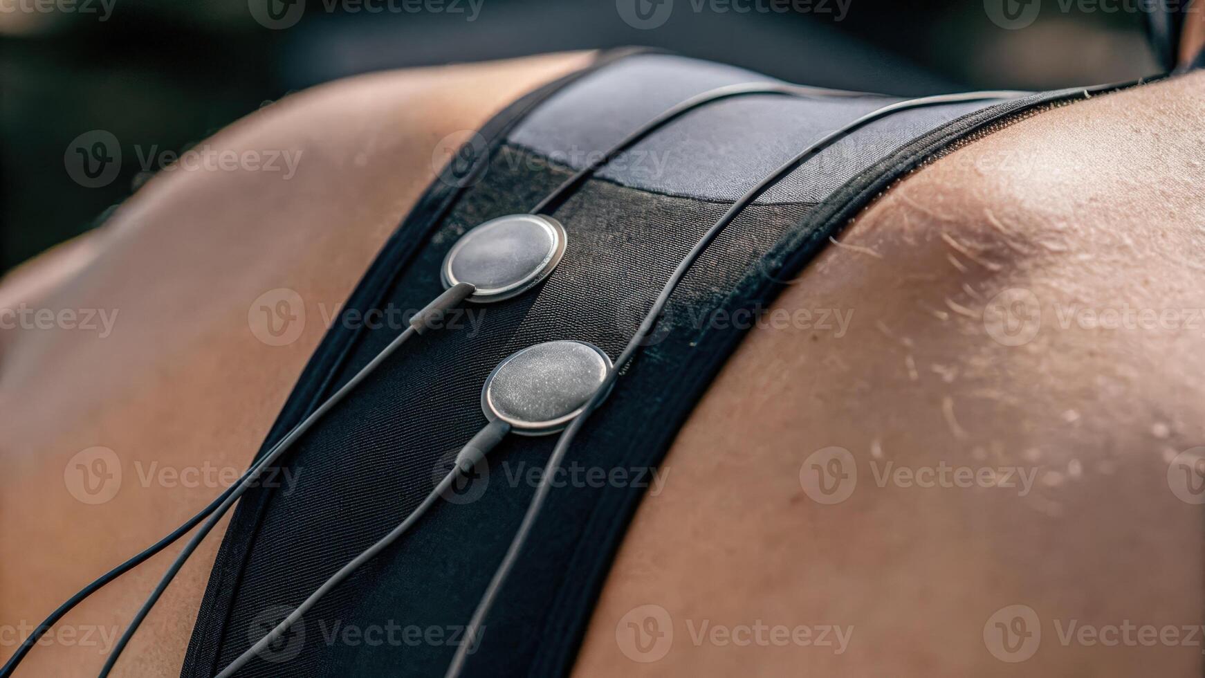 A macro shot of skin sensors adhered to an athletes back tracking muscle recovery metrics and fatigue levels through biofeedback.. photo