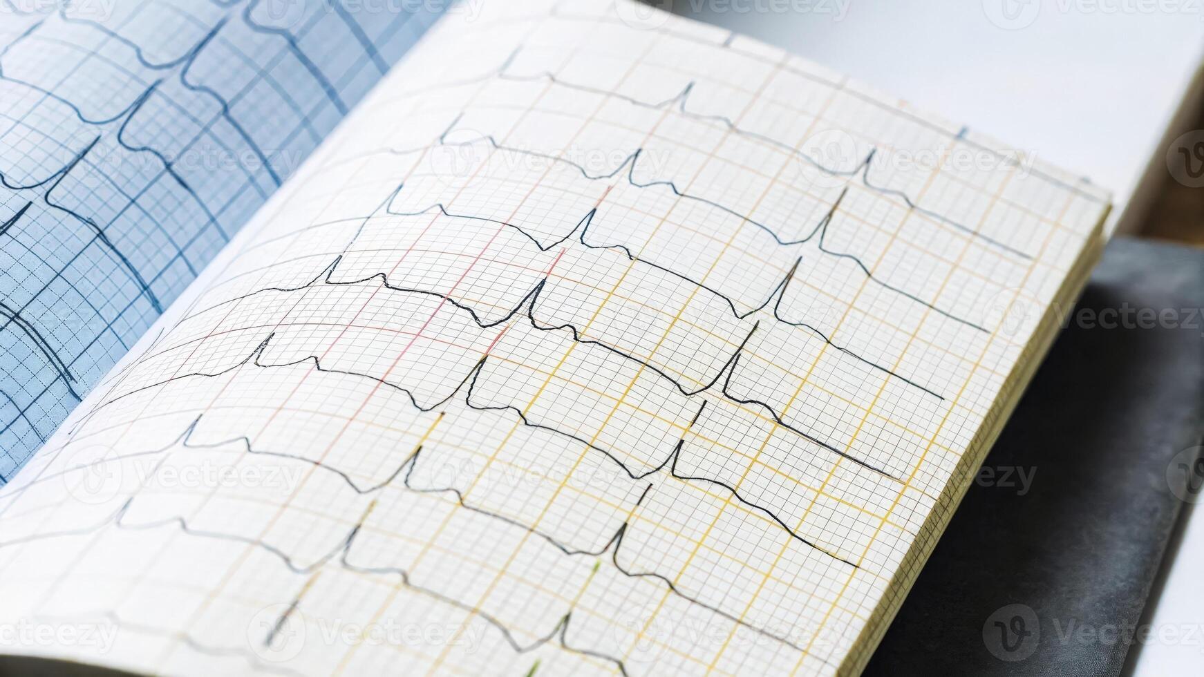 A highresolution image depicting electrocardiogram ECG signals with rhythmic peaks and valleys accentuated by colorful pulsations that represent realtime heart activity.. photo