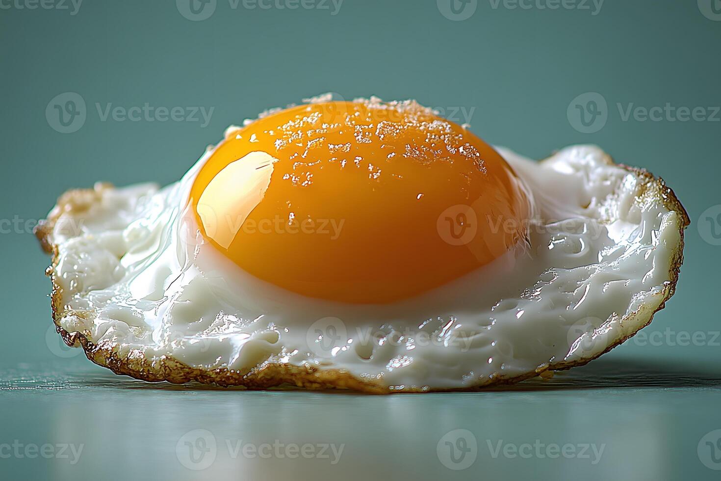 Perfectly Cooked Sunny Side Up Egg with Vibrant Yolk on Green Background for Food Art Design photo