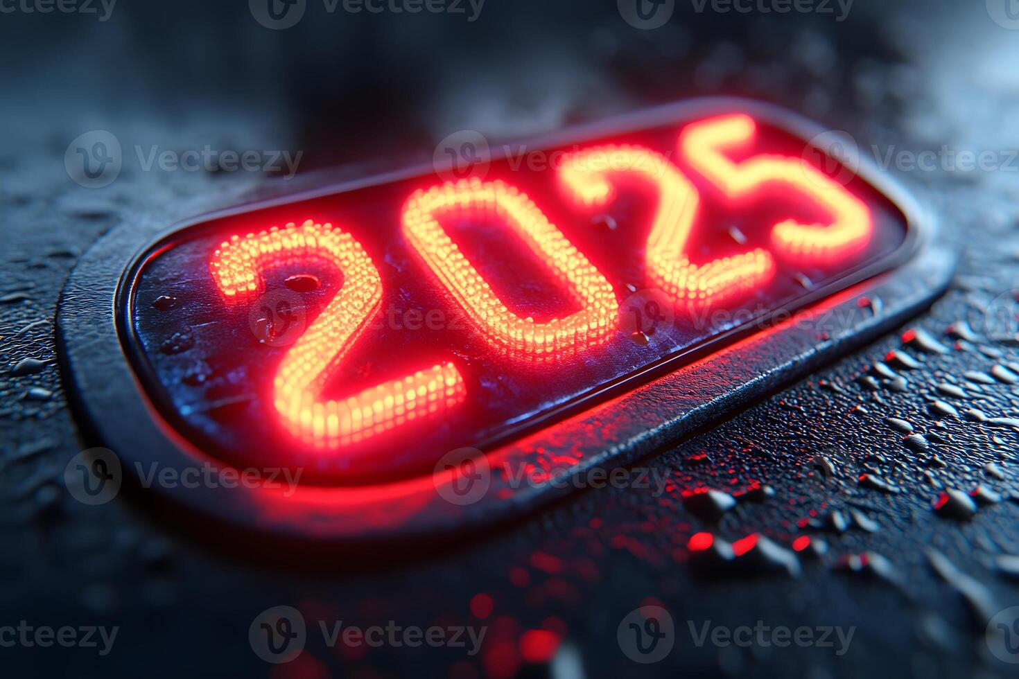2025 Neon Sign Illuminated on Wet Surface - Futuristic Design for Posters and Backgrounds photo