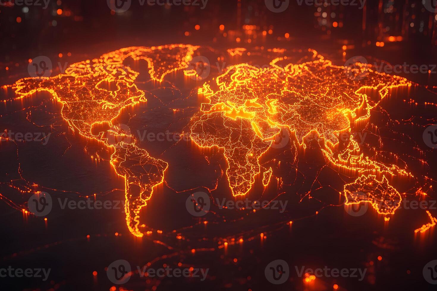 Glowing World Map - Futuristic Global Network Design for Digital Media photo