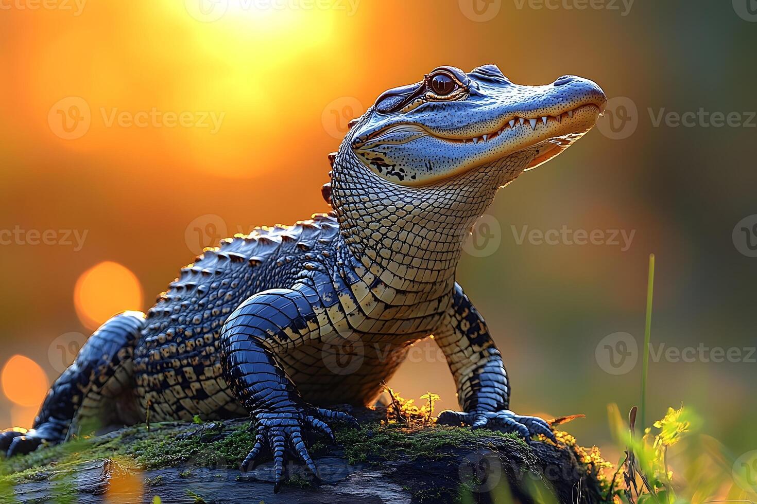 Young Alligator at Sunset - Nature Photography for Wildlife Enthusiasts photo