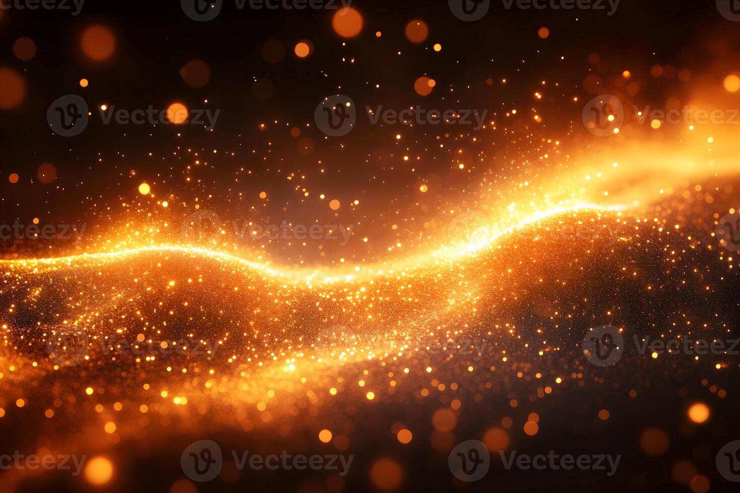 Golden Sparkling Wave of Light Particles for Festive Design and Celebrations photo