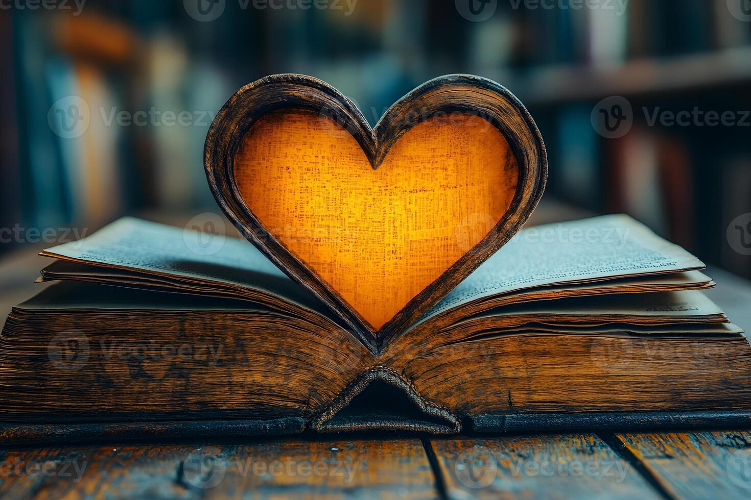 Heart-Shaped Light in Book - Symbol of Love and Knowledge for Literary Design photo