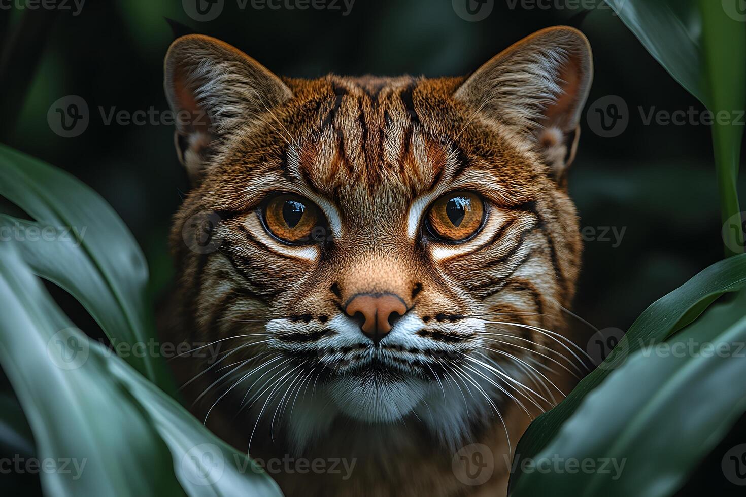 Close-Up of a Wild Cat in Dense Jungle Foliage - Majestic Wildlife Photography for Nature Enthusiasts photo