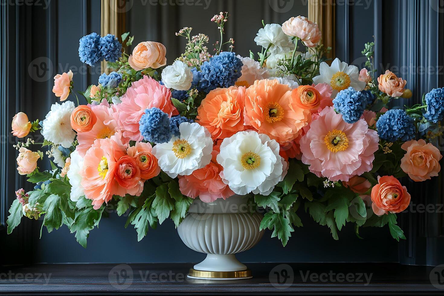 Elegant Floral Arrangement with Ranunculus and Hydrangeas for Home Decor or Events photo