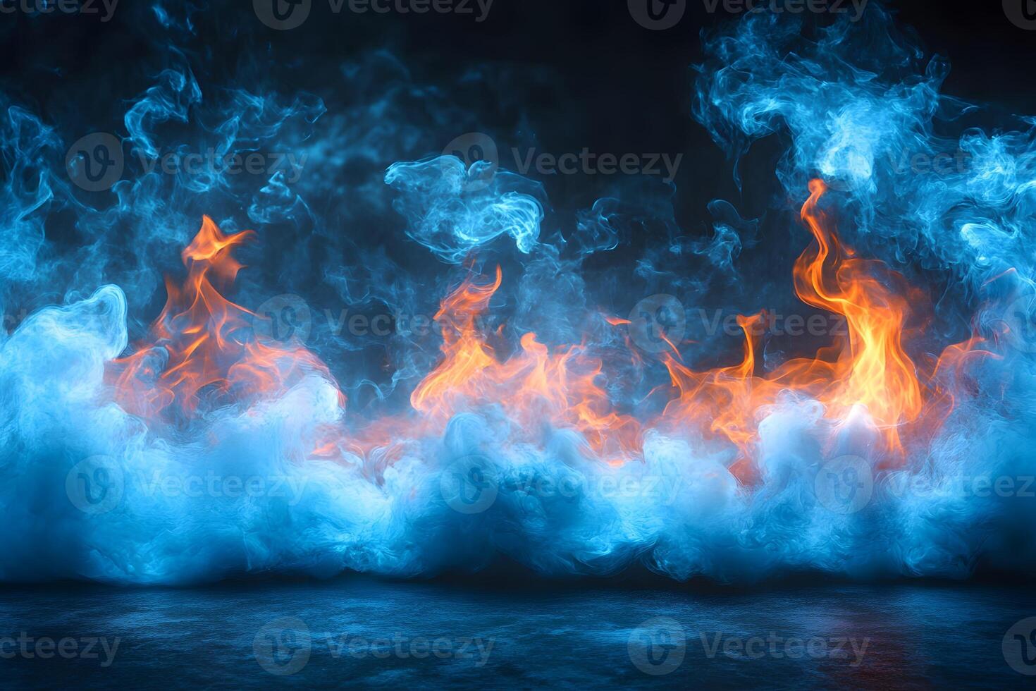 Mystical Blue and Orange Flames in Dynamic Motion for Abstract Design photo