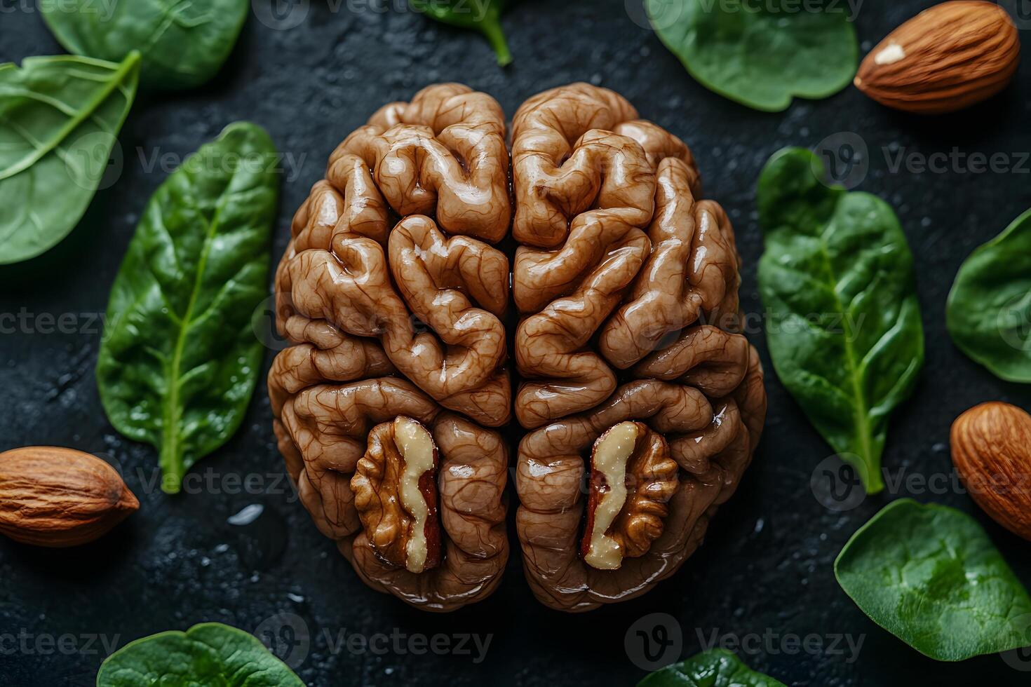 Healthy Brain Diet with Walnuts, Spinach, and Almonds for Cognitive Boosting photo