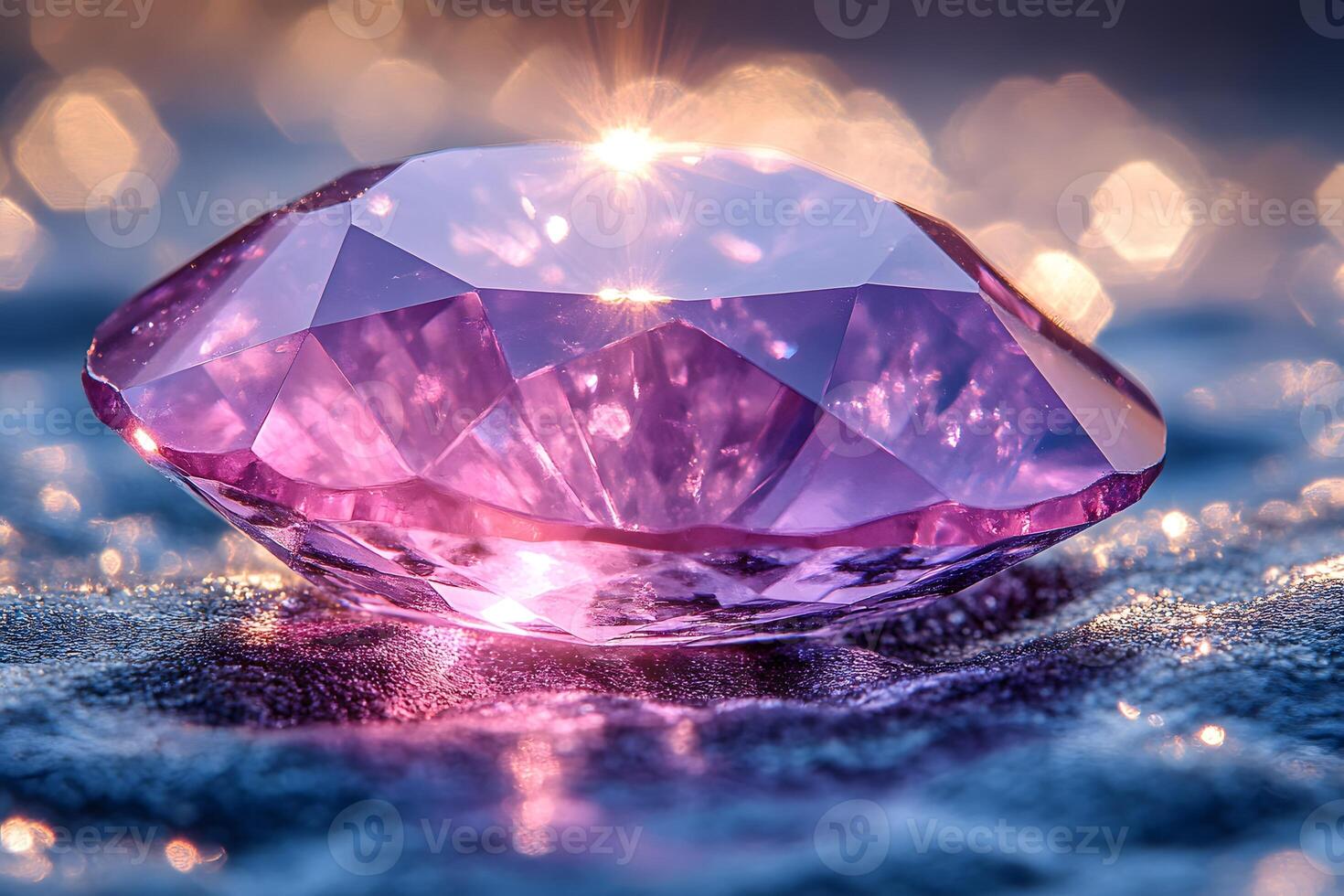 Sparkling Pink Gemstone on Crystal Surface Elegance and Glimmer for Luxurious Design photo
