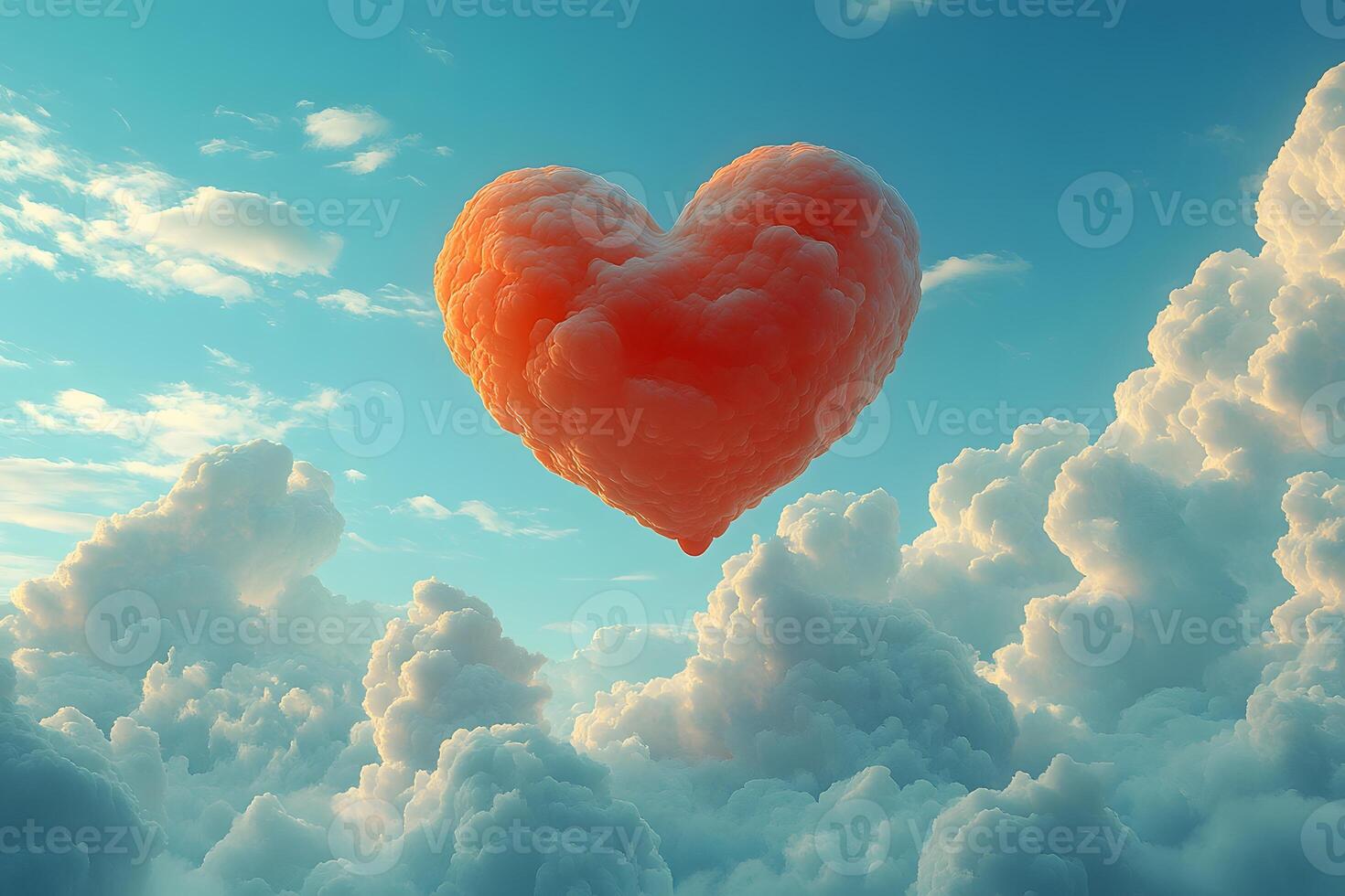 Dreamy Heart-Shaped Cloud in a Serene Blue Sky - Concept of Love and Imagination photo