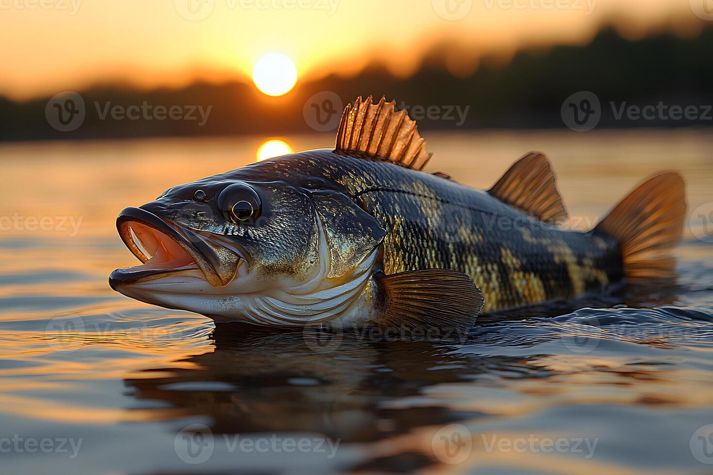 Sunset Fishing Adventure Walleye at Dusk in Serene Waterway Nature Photography for Outdoor Enthusiasts photo