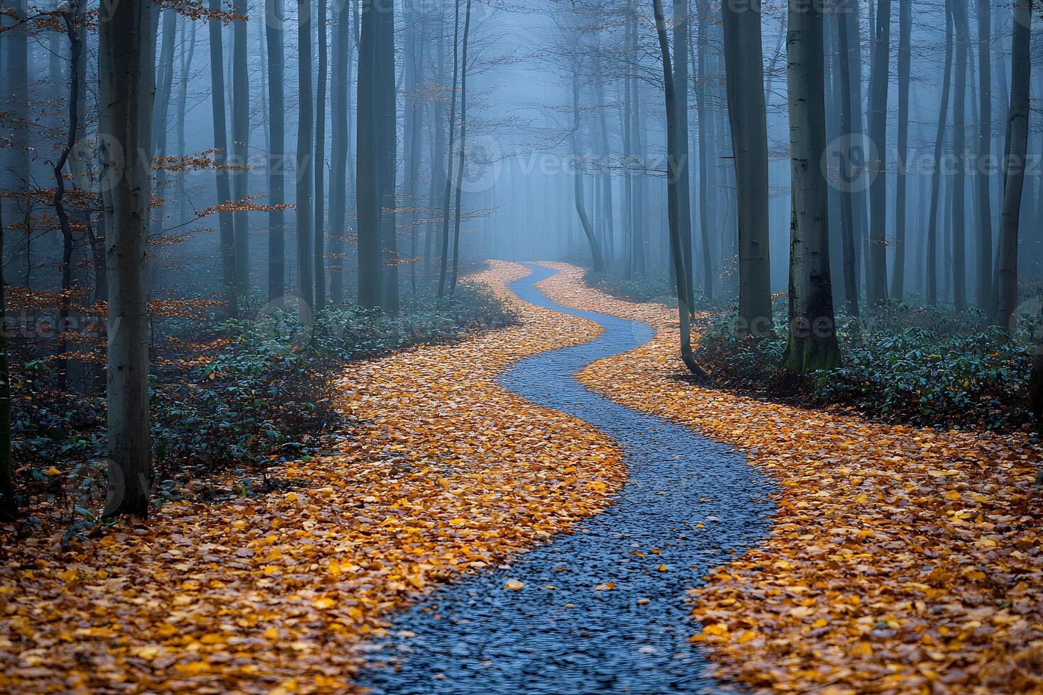Mystical Forest Path in Autumn - Serene Nature Scene for Wall Art and Decor photo
