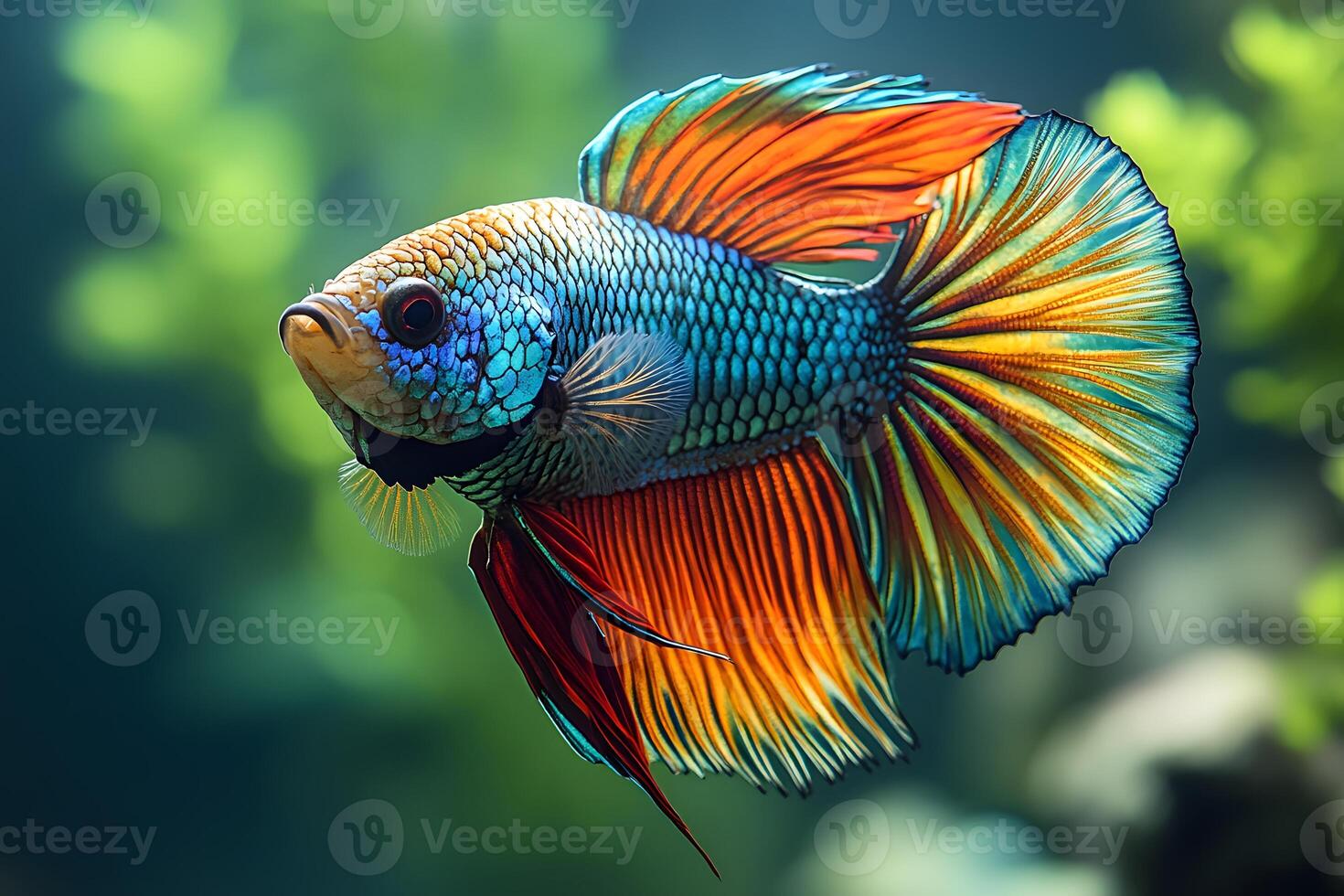 Vibrant Betta Fish with Colorful Fins in Underwater Setting for Aquatic Design photo